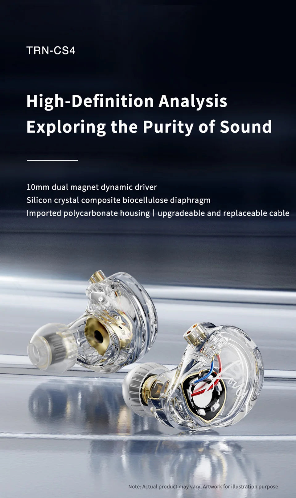 TRN CS4 HIFI IEMs 10mm Dynamic Driver Earphones In-Ear Monitor Headphones Gaming Headset Sports Earbuds with Detachable Cable