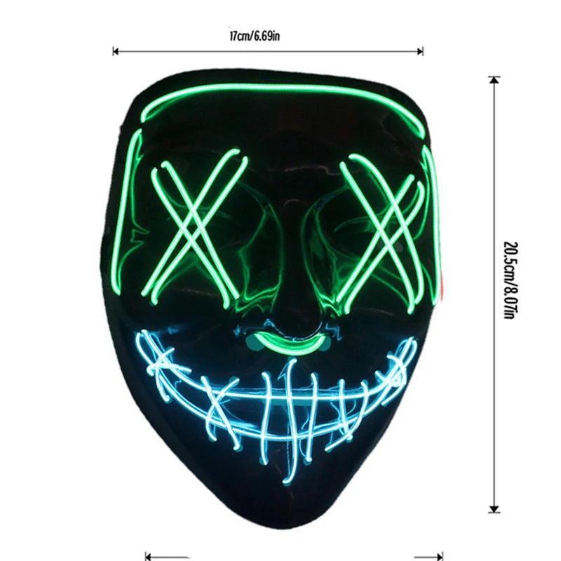 LED Dual Color Glowing Masks Halloween Letter V Horror Mask Role-Playing Carnival Cold Light Mask