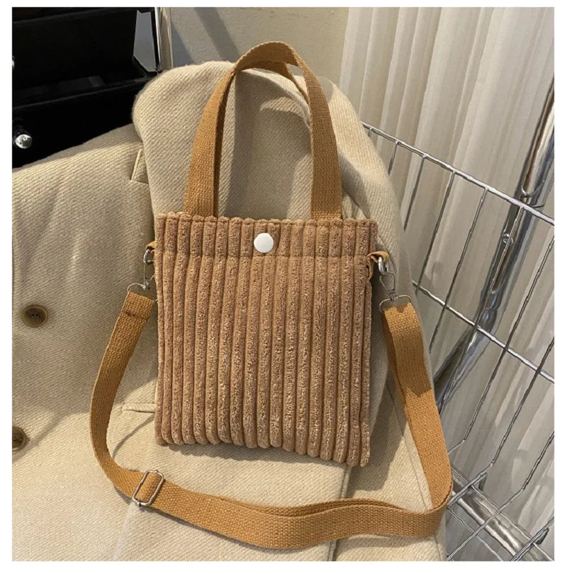 ISKYBOB Mini Tote Bag Women Corduroy Zipper Shoulder Bag Spring Summer New Fashion Handbag Single Shoulder Bag Crossbody Small