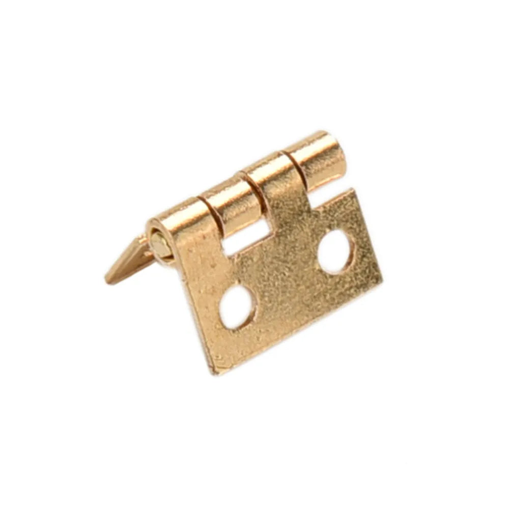 10Pcs Brass Plated Mini Hinge Small Decorative Jewelry Wooden Box Cabinet Door Hinges With Nails Dollhouse Furniture Accessories