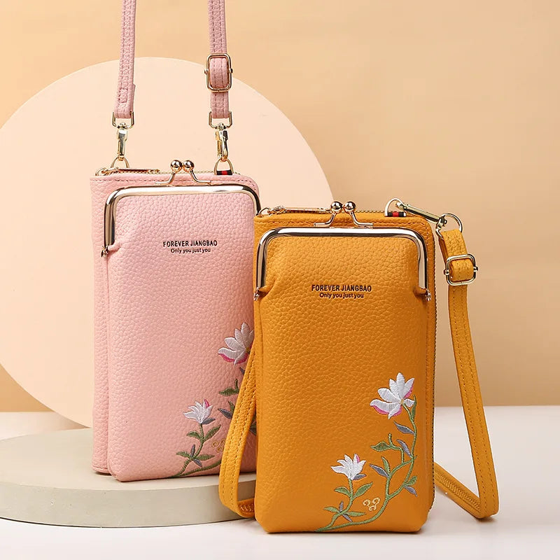 Women's Long Embroidered Mobile Phone bag Female Shoulder Straps Handbag Crossbody Bag Ladies Wallet Coin Purses Cards Holder