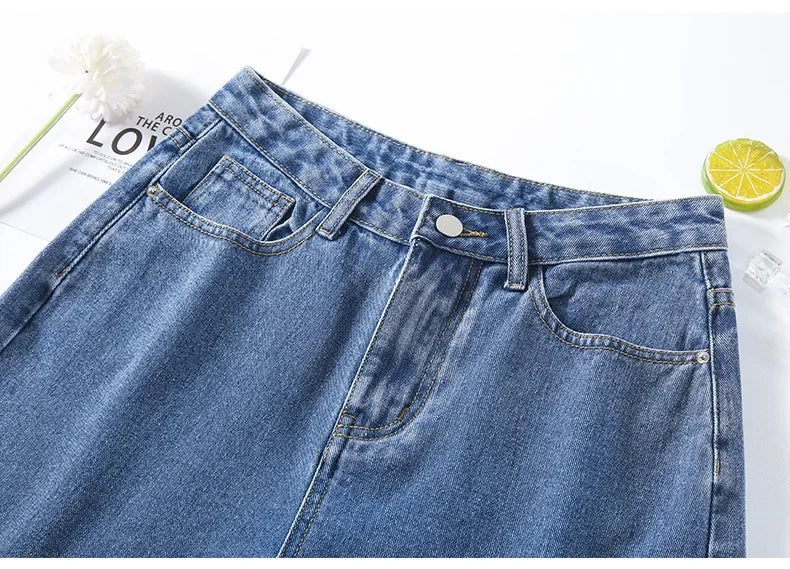 Korean Style Classic Denim Shorts Women Summer Blue High Waisted Shorts Wide Leg Pants Streetwear Stright Jeans Womens Shorts