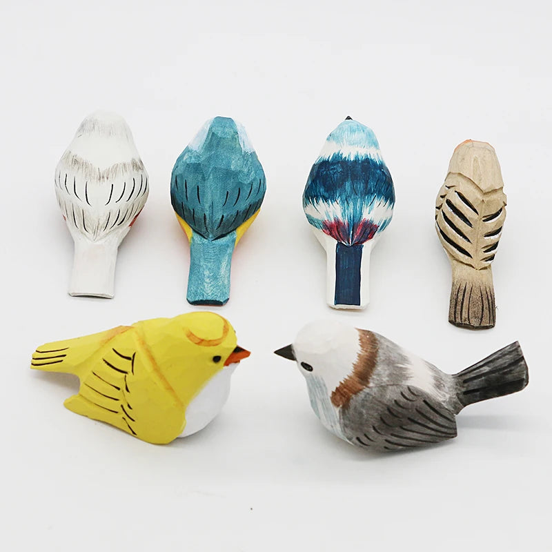 Cute Wooden Bird Figurine Ornaments Painted Hand Carved Wood Birds Statue Carving Animals Miniature Crafts Table Decorate Gifts