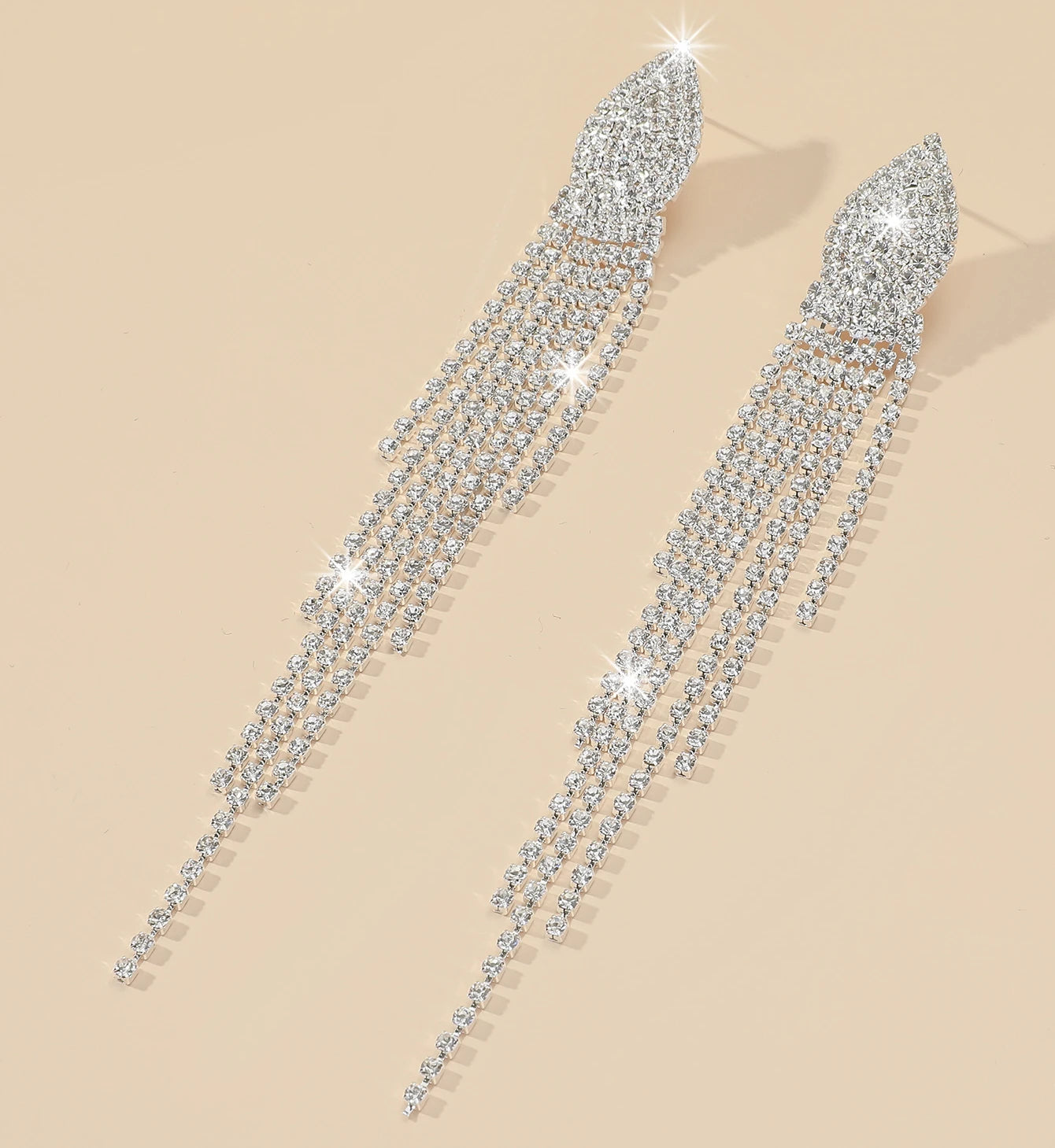 Shiny Multicolored Crystal Long Drop Earrings For Women Brides Classic Geometry Square Dangle Earring Wedding Party Jewelry Gift