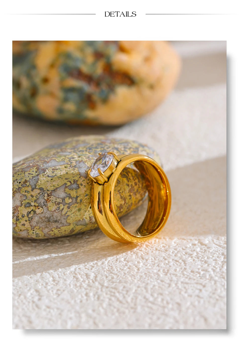 Yhpup 678# Exquisite Stainless Steel Shiny Zirconia Fashion Metal Ring 18K Gold Color PVD Plated High Quality Versatile Jewelry