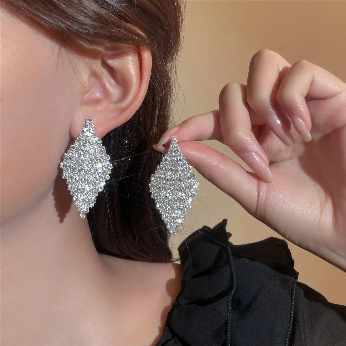 Shiny Multicolored Crystal Long Drop Earrings For Women Brides Classic Geometry Square Dangle Earring Wedding Party Jewelry Gift