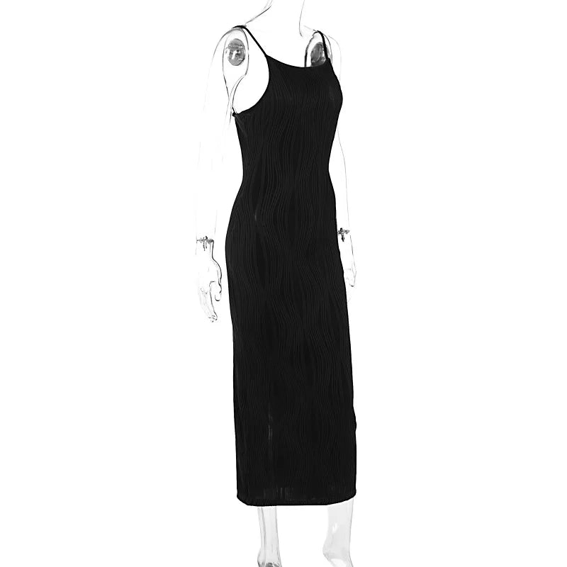 Women's Long Ruched Dress Sleeveless Slim Monochromatic Party Back Split Clubwear Female Outfits Summer Sexy 2024