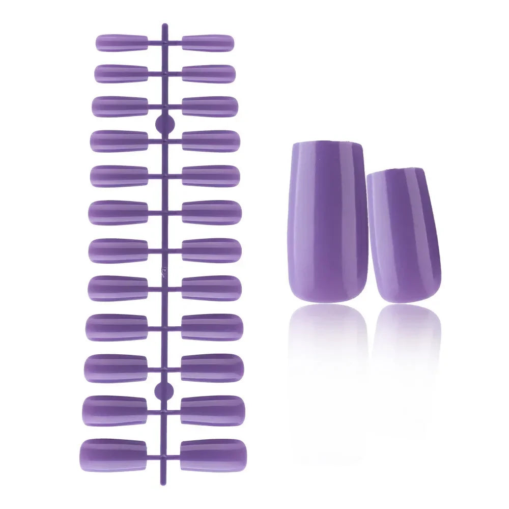 24 Pcs Solid Color Nail Tips Extension System Soft Gel Fake Nail Sculpted Square Full Cover Press on Nail Tips Artificial Nails