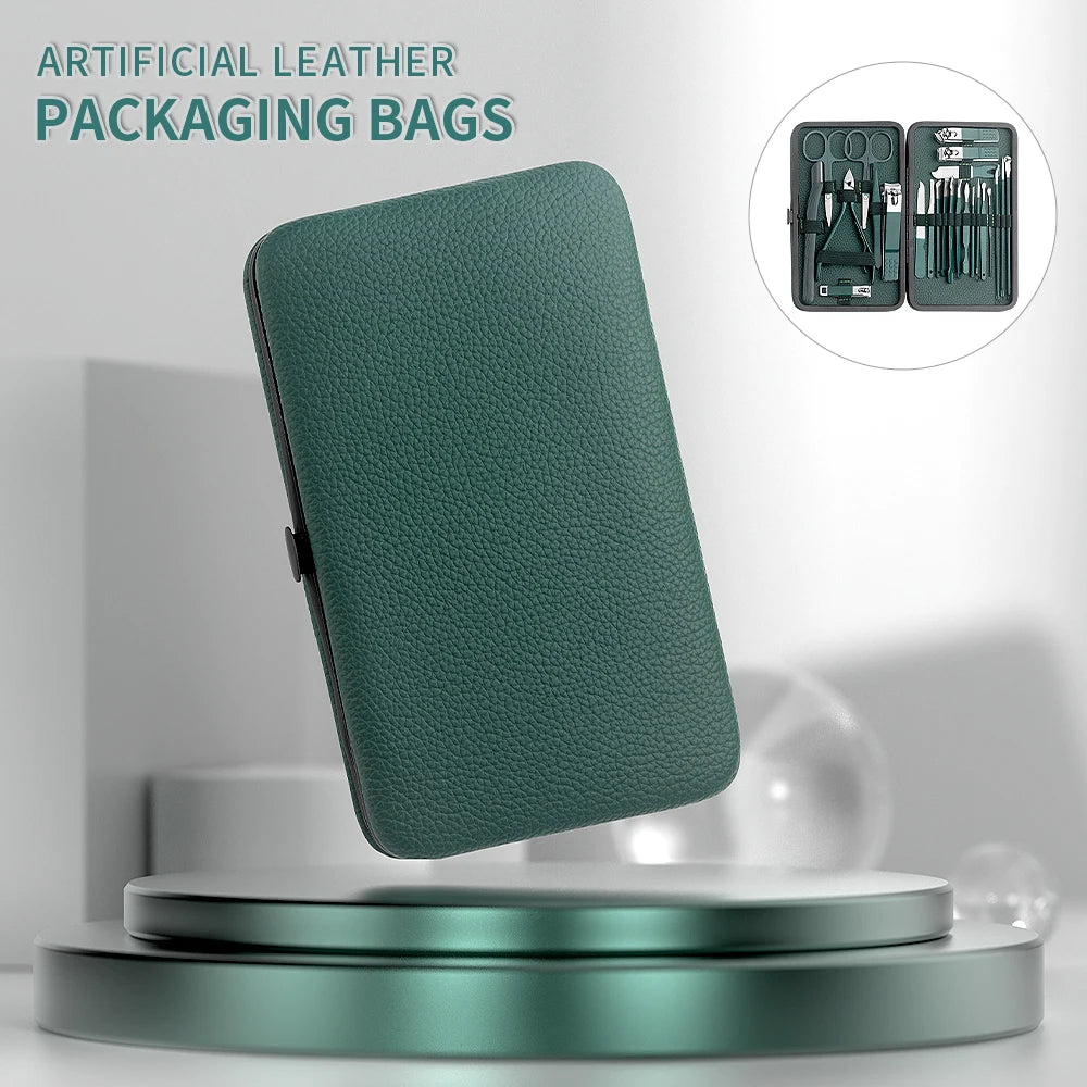 Green 7/13/24 pcs Stainless Steel Nail Cutter and Pedicure Scissors Set - Portable Manicure and Pedicure Tool Nail Clipper Set