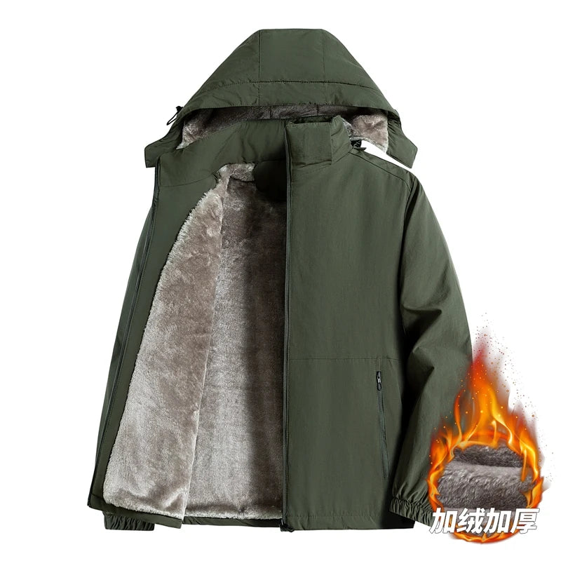 7XL 8XL Winter Jacket Men  Casual Outwear Sportswear Fleece Lining Mens Sherpa Jackets Full Zip Warm Coats  Hoodie Winter Coat