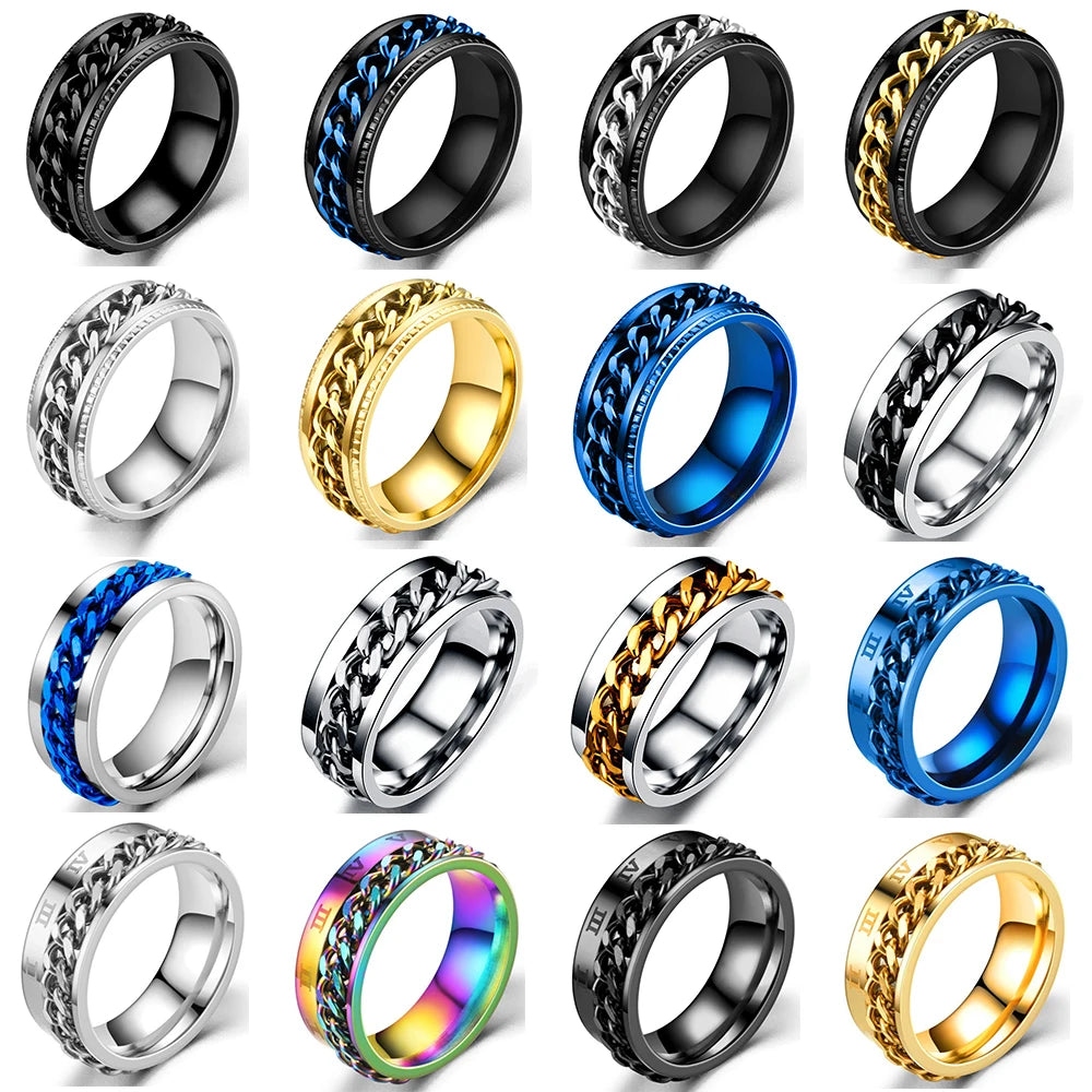 Titanium Steel Rotatable Chain Fidget Joint Ring Jewelry Anillos De Hombres