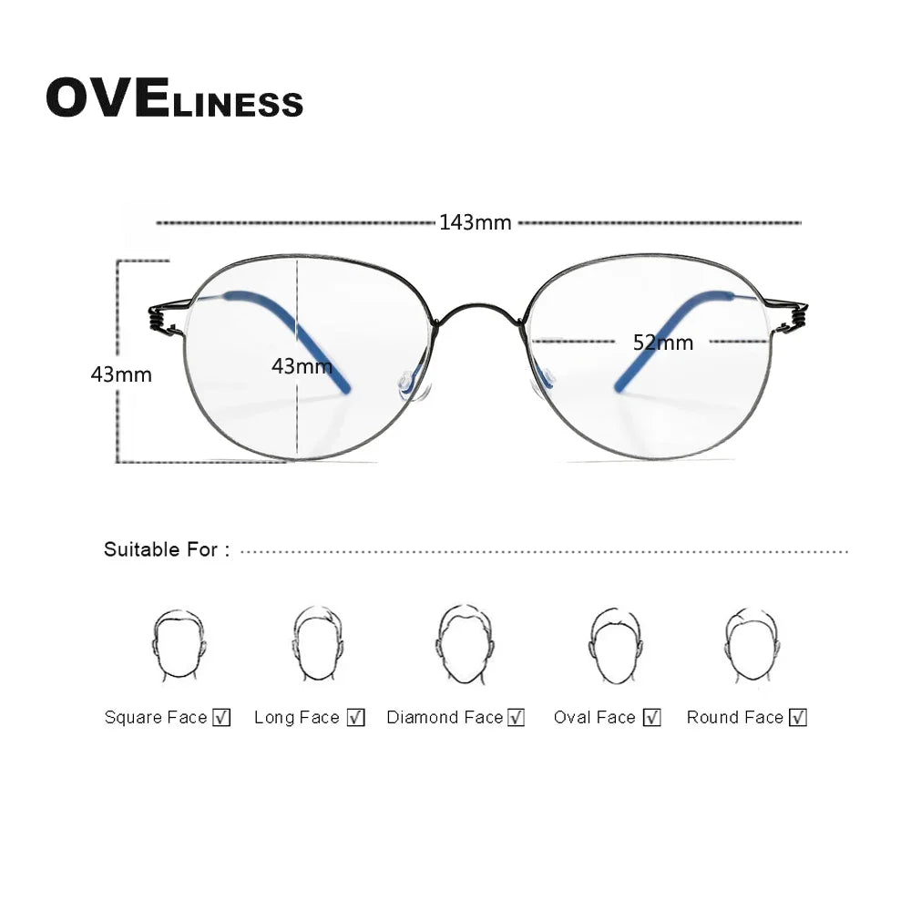 2024 Screwless Eyeglasses Frame for Men Round Denmark Korean male female Glasses Frame Women Pure Titanium Eyewear spectacles