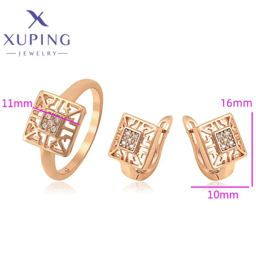 Xuping  Jewelry New Exquisite Style Pearl Unique Shape Rose Gold Color Rings Earrings for Women Set Party Wish Gifts A00917078