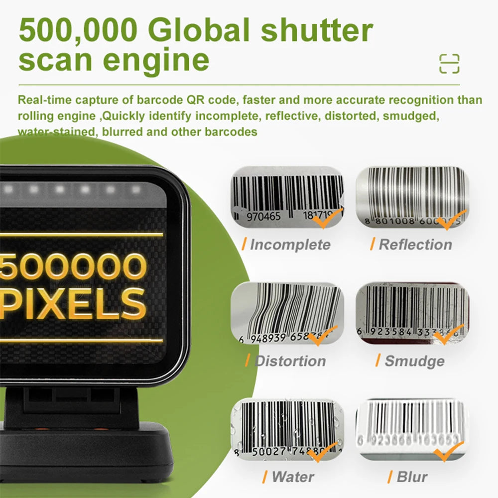 2D Barcode Scanner Gobal exposure Desktop Flat Hands-free High-performance Scanning Platform 1D 2D QR code Reader for Retail Pay