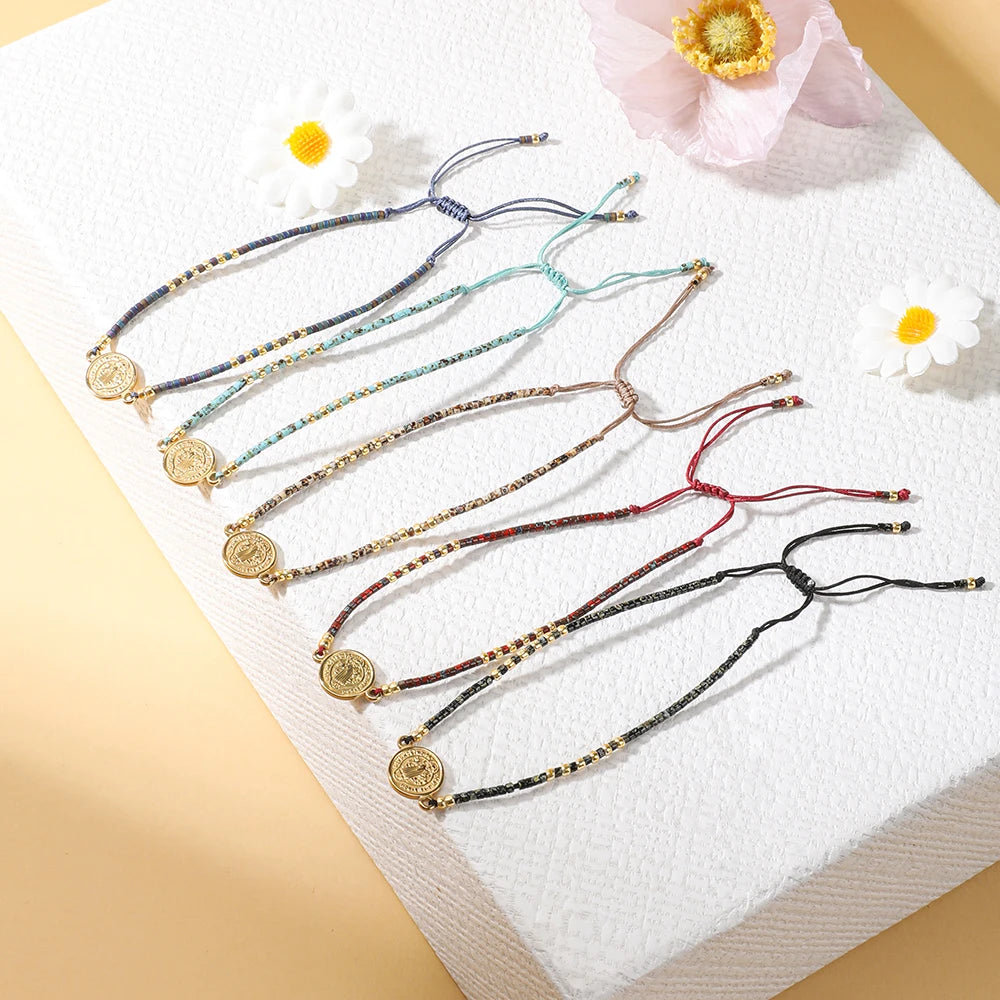 ZMZY Ancient Coin Saint Benedict Rosary Bracelet Glass Beads Strand Rope Catholic Religous Jewelry For Men Women