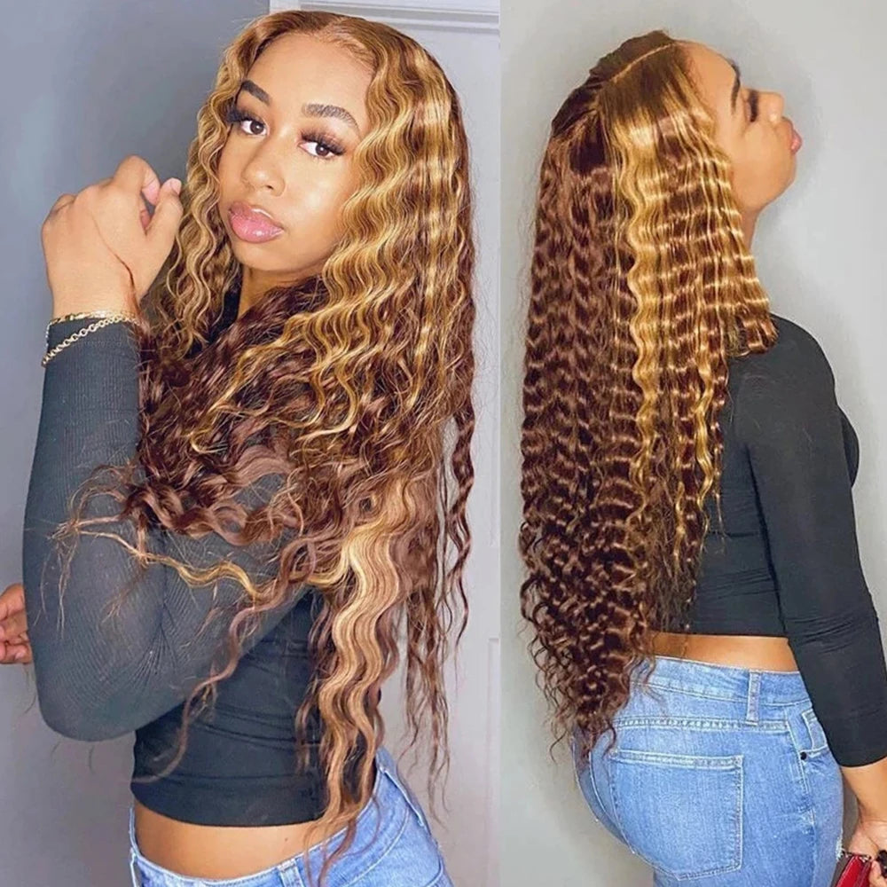 13x4 Highlight Curly Lace Front Human Hair Wigs For Women Brazilian Honey Blonde Deep Wave Frontal Wig 13x6 Hd Lace Colored Wig
