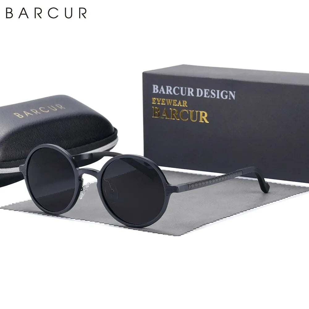 BARCUR Hot Black Goggle Male Round Sunglasses Luxury Brand Men Glasses Retro Vintage Women Sun Glasses UV400 Eyewear