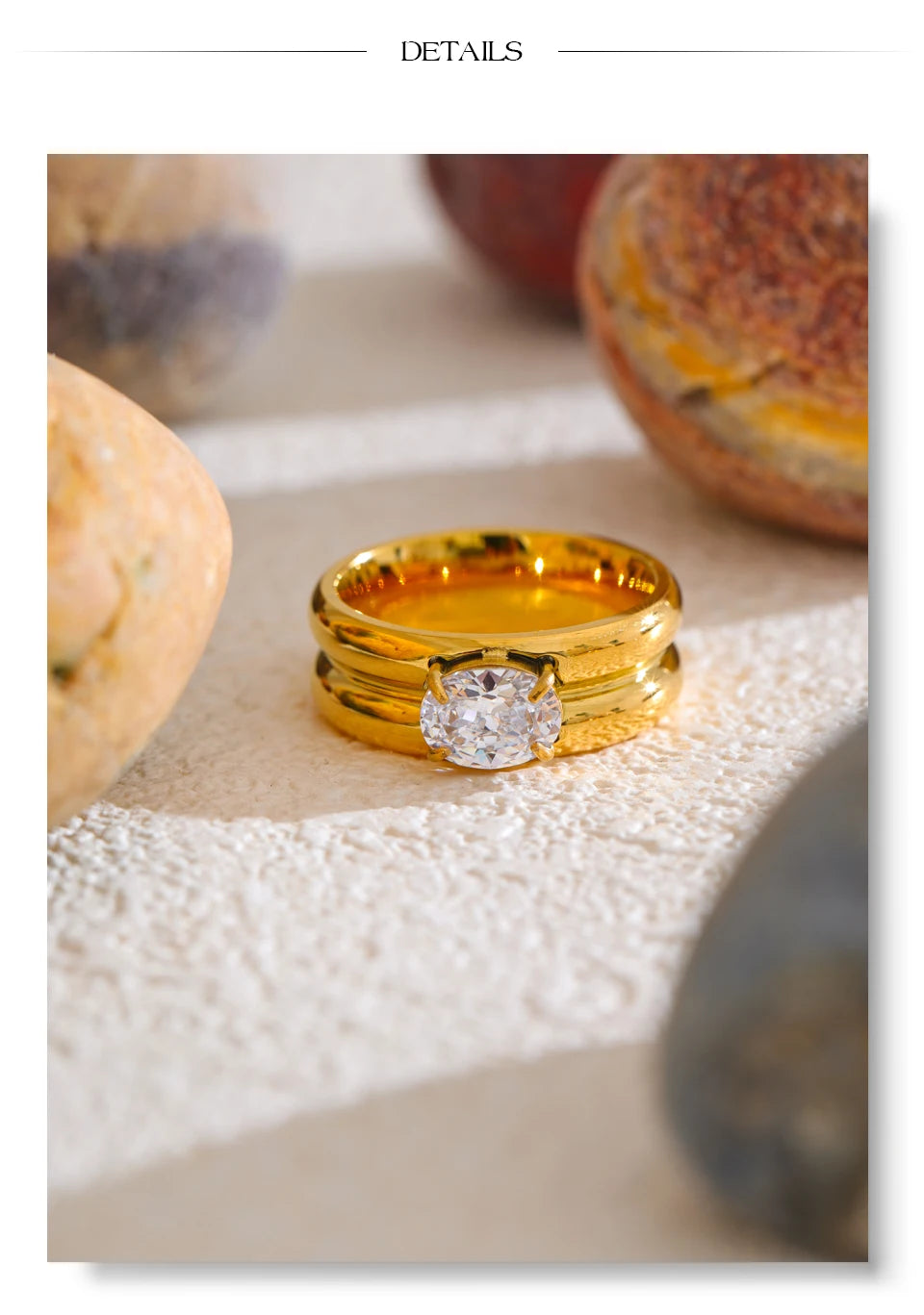 Yhpup 678# Exquisite Stainless Steel Shiny Zirconia Fashion Metal Ring 18K Gold Color PVD Plated High Quality Versatile Jewelry