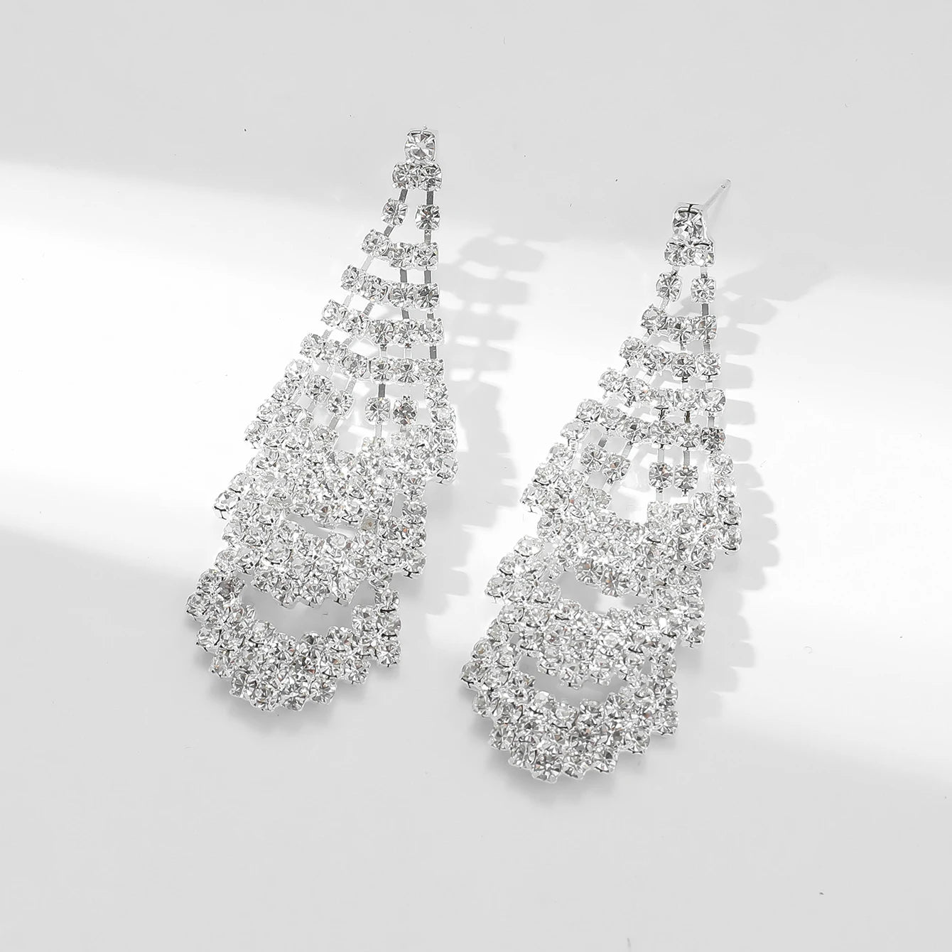 Shiny Multicolored Crystal Long Drop Earrings For Women Brides Classic Geometry Square Dangle Earring Wedding Party Jewelry Gift