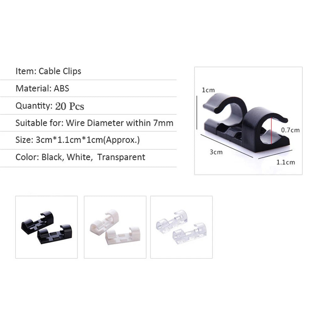 16/20pcs Cable Organizer Clips Cable Management Wire Manager Cord Holder USB Charging Data Line Bobbin Winder Wall Mounted Hook