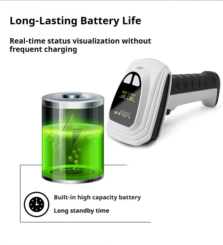 Wireless Handheld 2D Bluetooth Barcode Scanner PDF417 Data Matrix QR Code Reader with LCD Screen Display Image Logistic Reader