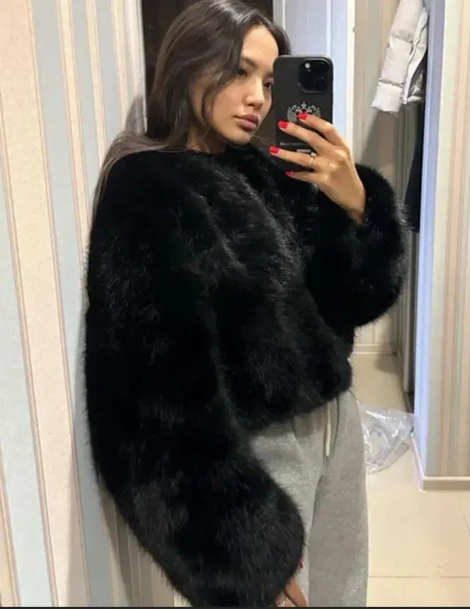 2024 Autumn Winter New Fashion Gradient Fluffy Fur Coat Women High Street Luxury Faux Fox Fur Jacket Female Overcoats