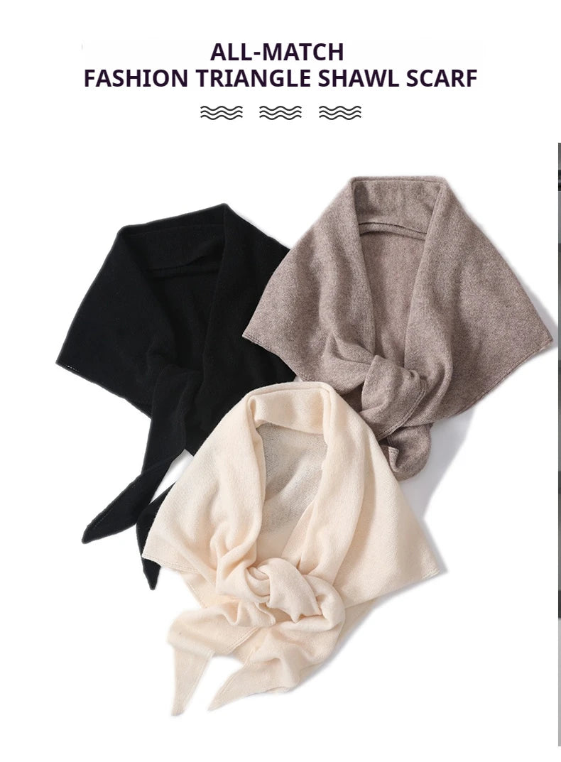 2024 Trend Large Triangle Shawl Scarf 100% Wool Women Knitted Accessories Cape Casual Soft Warm Cappa Cozy Black Gray Red