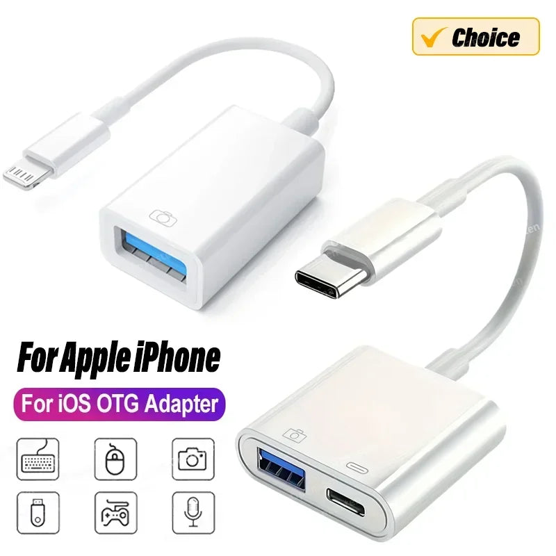 OTG Adapter For iPhone 16 15 14 13 12 Pro Max XR 8 Plus 8 Pin To USB Cable 3.0 Converter For Mouse Keyboard Camera Card Reader