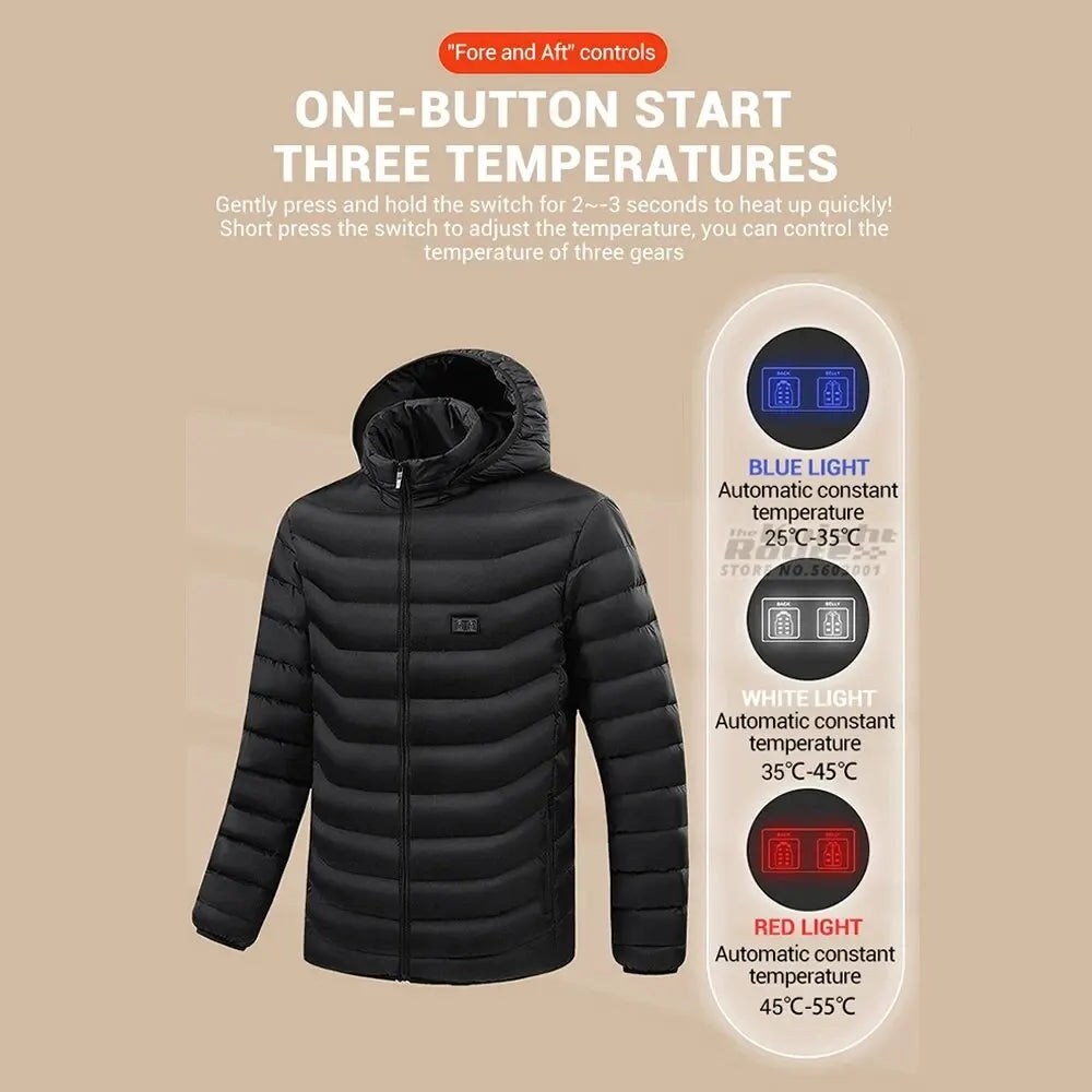 21 Areas Heated Jacket Men Electric Winter Women's Motorcycle Jacket USB Warm Vest Heating Jacket Heated Vest Coat Ski Hiking