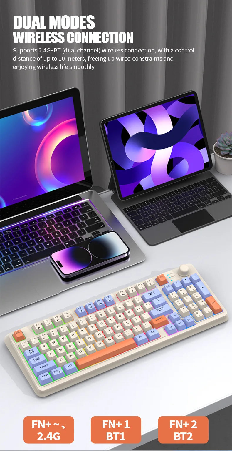 Russian Wireless Keyboard With Russian Layout Spanish Arabic Korean Keyboard Mouse Kit Bluetooth RGB Backlight Volume Knob K94