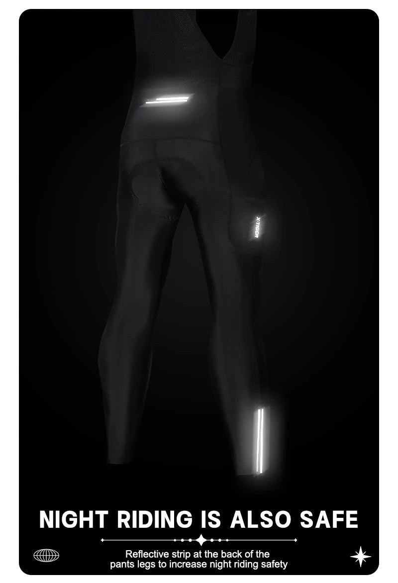 X-TIGER Autumn and winter warm windproof fleece cycling trousers 0-15 degrees bib men's trousers road bike cycling