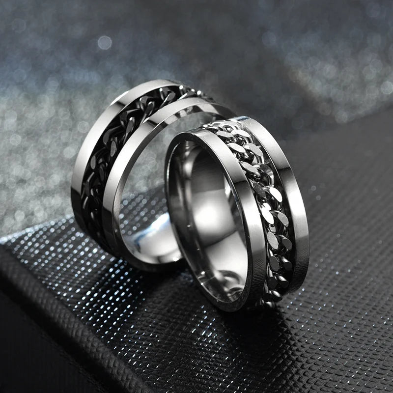 Titanium Steel Rotatable Chain Fidget Joint Ring Jewelry Anillos De Hombres