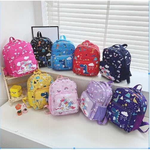Nylon Waterproof Children's backpack, Cartoon Dinosaur/Unicorn Print, Suitable For Boys And Girls Aged 2-6
