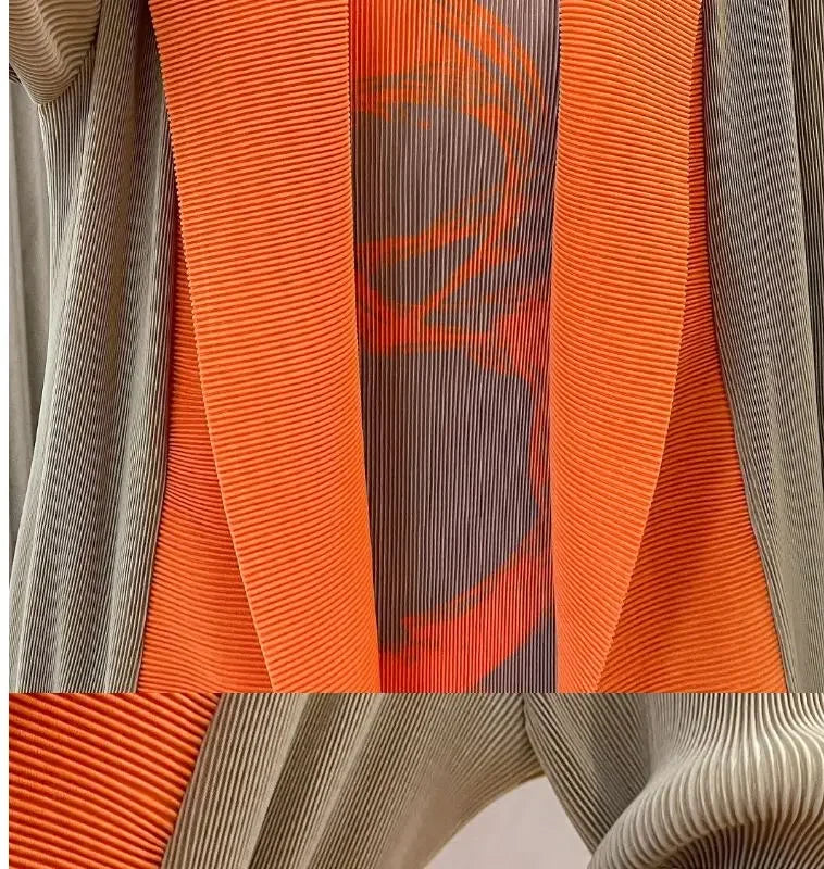 Folded Fake Two Piece Dress 2025 Spring Large Sleeves Round Neck Printed Mom's Dress  Y2k Dress