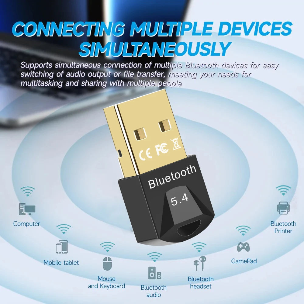 USB Bluetooth 5.4 Adapter Transmitter Bluetooth Receiver Audio Bluetooth Dongle Wireless USB Adapter for Computer PC Laptop