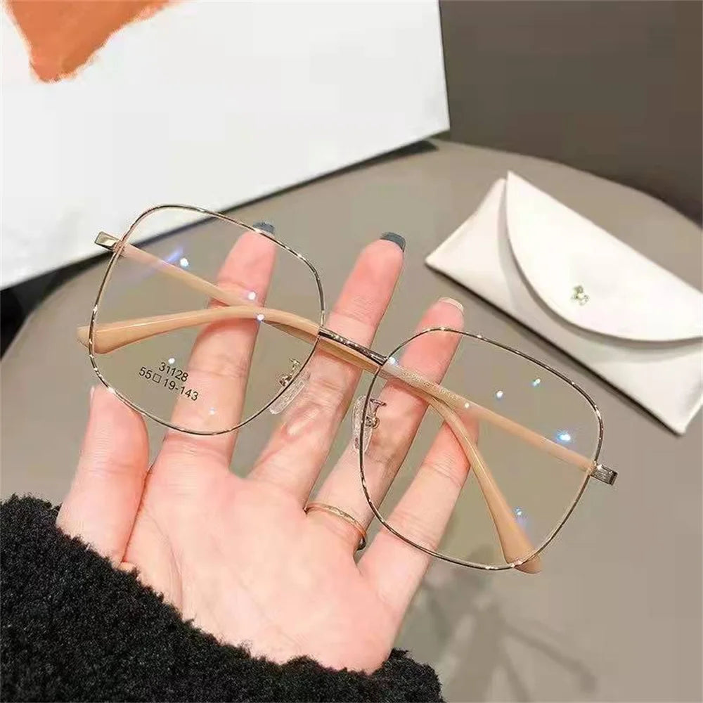 Elbru New Anti-blue Light Myopia Glasss Metal Big Frame Myopic Eyeglasses Women Men Nearsighted Eyewear Diopters 0-0.5-1-1.5-2-6