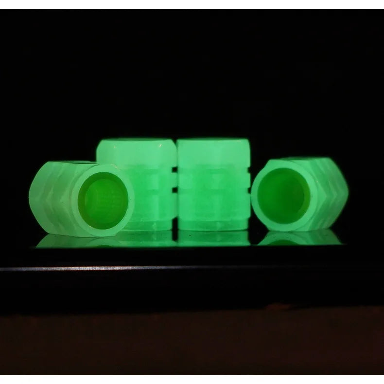 4pcs Luminous Valve Caps Fluorescent Night Glowing Car Motorcycle Bicycle Bike Wheel Tyre Hub Luminous Valve Stem Caps Decors