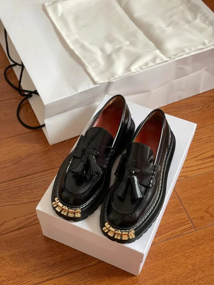 IOO Single Shoes 2025 Spring Winter Brand S Hundreds of Big Gold Teeth Tasseled Louboutins Mary Jane