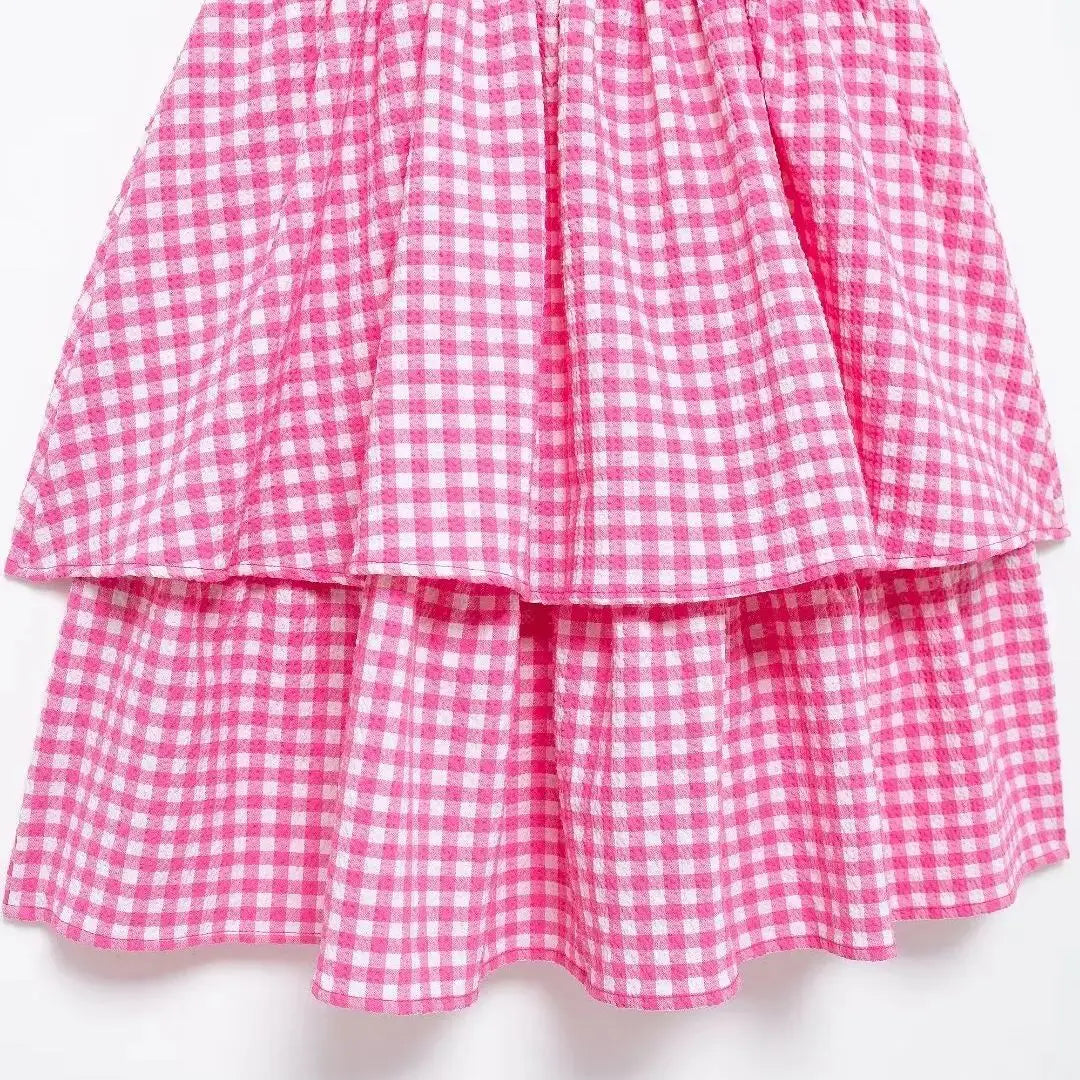 TRAF Plaid Print Sleeveless Dress Women All-match A-line Beach Dress Women Ulzzang Students Dress Vestidos