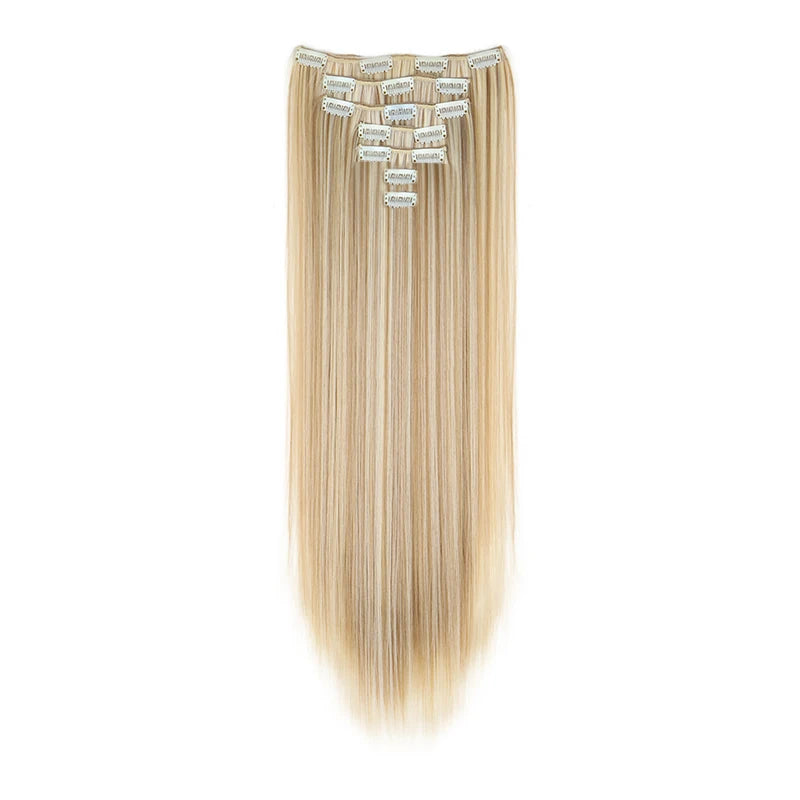 16 clips Synthetic Long Straight Hair Extensions Clips in Hair Black Brown 7Pcs/set Hairpiece for Women