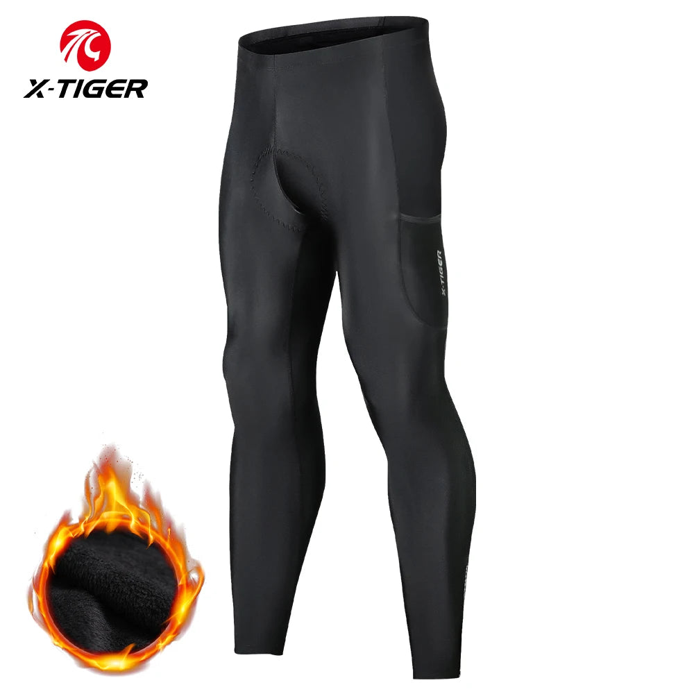 X-TIGER Autumn and winter warm windproof fleece cycling trousers 0-15 degrees bib men's trousers road bike cycling