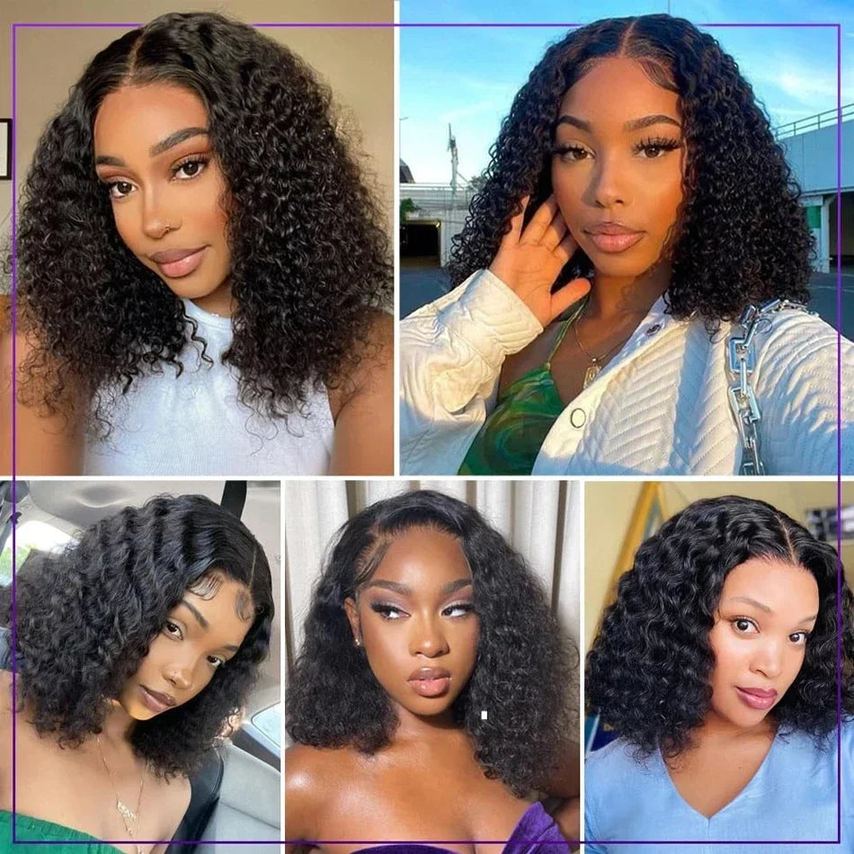 Brazilian Curly Short Bob 13x4 HD Lace Frontal Wigs 220% Deep Water Wave 4x4 Lace Front Wig 100% Human Hair For Women 14 16 Inch