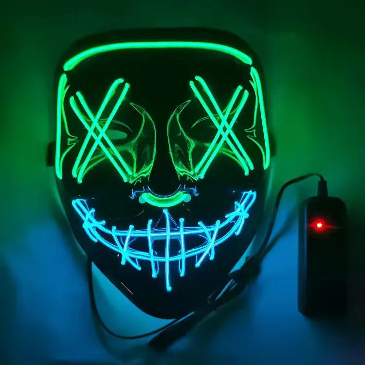 LED Dual Color Glowing Masks Halloween Letter V Horror Mask Role-Playing Carnival Cold Light Mask