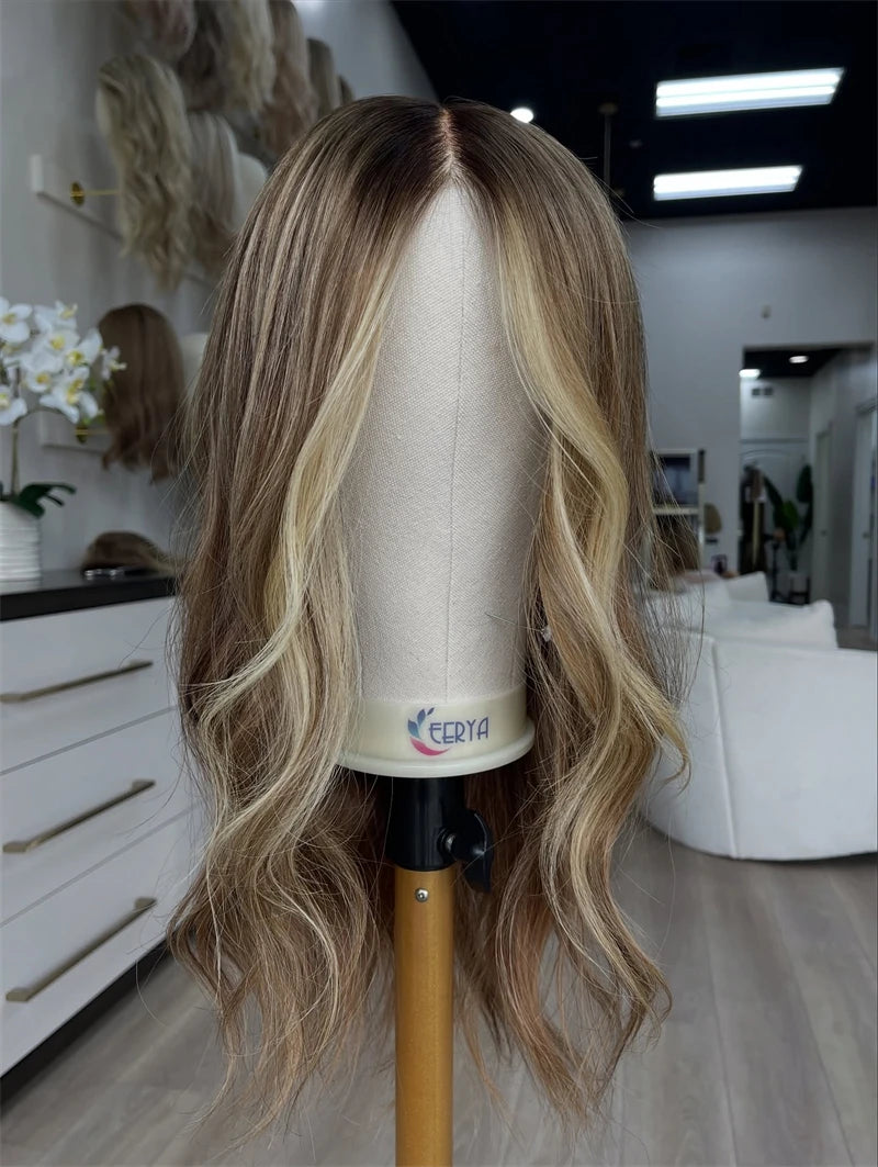 16 Inch Ombre Brown Blonde Lace Front Wig High Quality Synthetic Lace Front Wig Cosplay Daily Party Use Ready to Wear Wave Bob