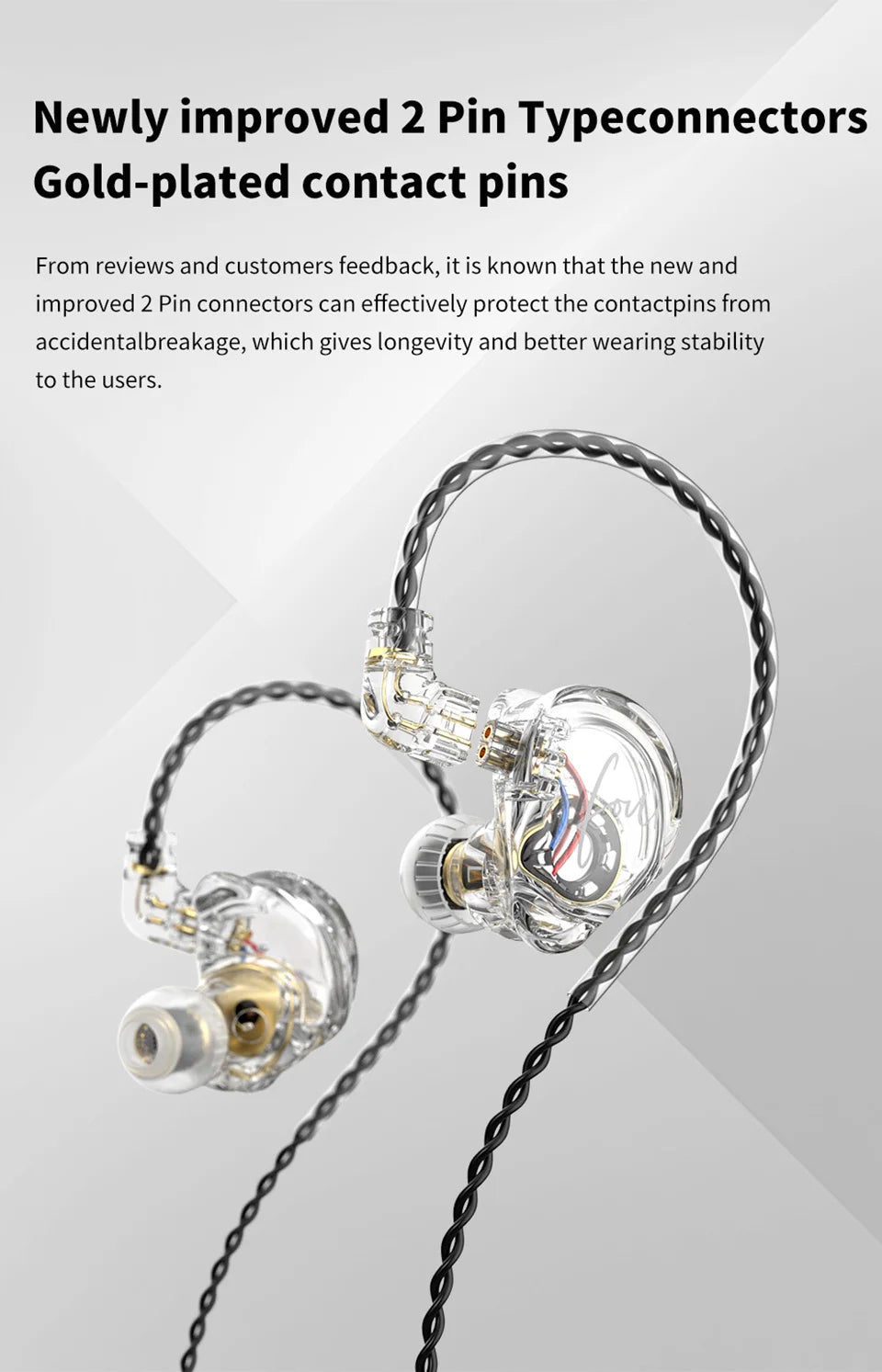 TRN CS4 HIFI IEMs 10mm Dynamic Driver Earphones In-Ear Monitor Headphones Gaming Headset Sports Earbuds with Detachable Cable