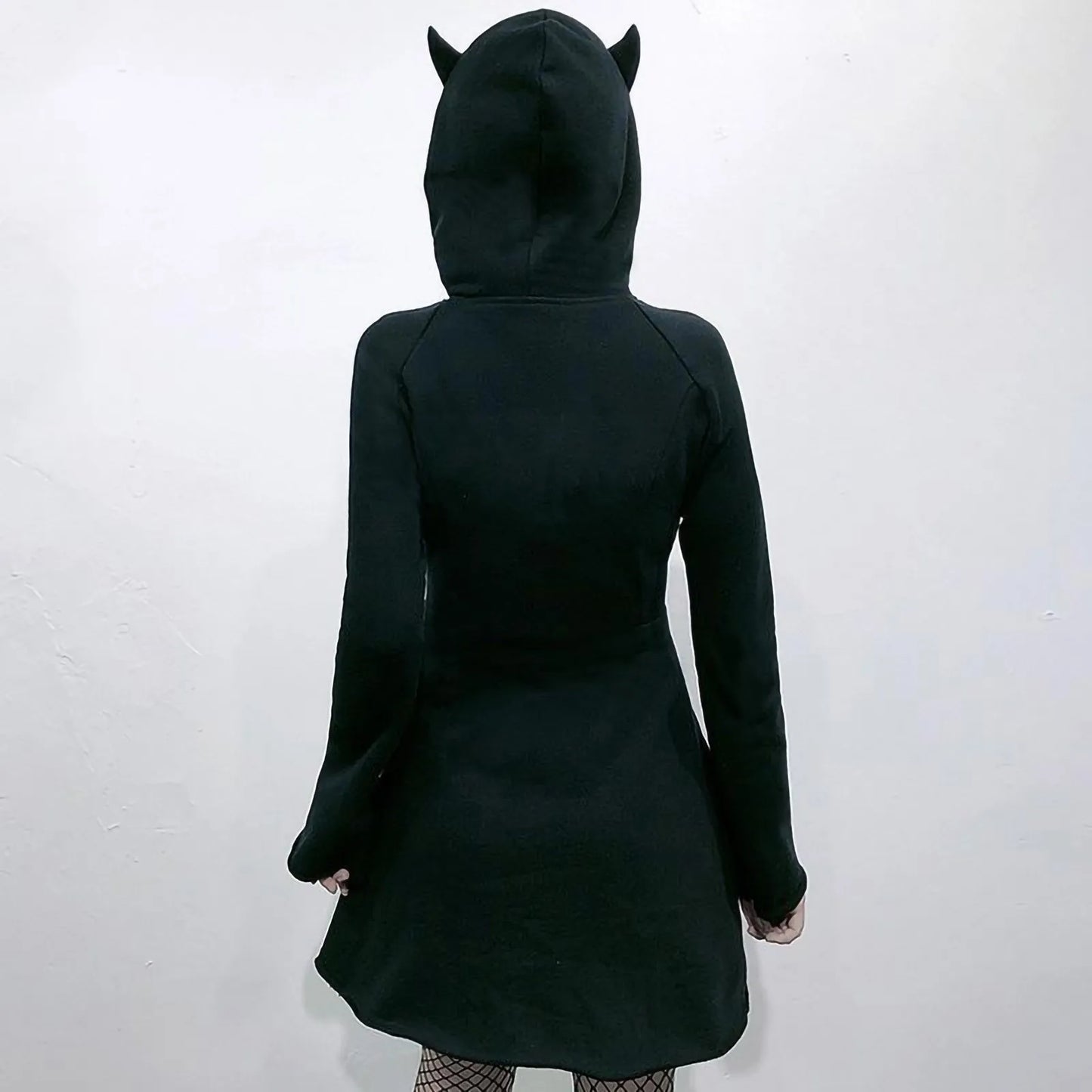 Gothic Hoodies Women Retro Harajuku Hip Hop Jacket Cat Ear Zip Up Long Sweat Dress Casual Loose Sweatshirt Clothes Y2k Tops