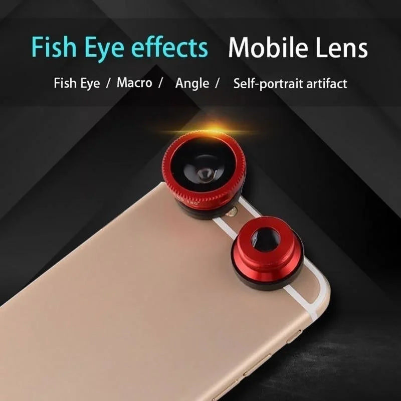 3in1 Fisheye Wide Angle Micro Camera Lens for iPhone Xiaomi Redmi 3in1 Zoom Fish Eye Len on Smartphone Lenses with Phone Clip