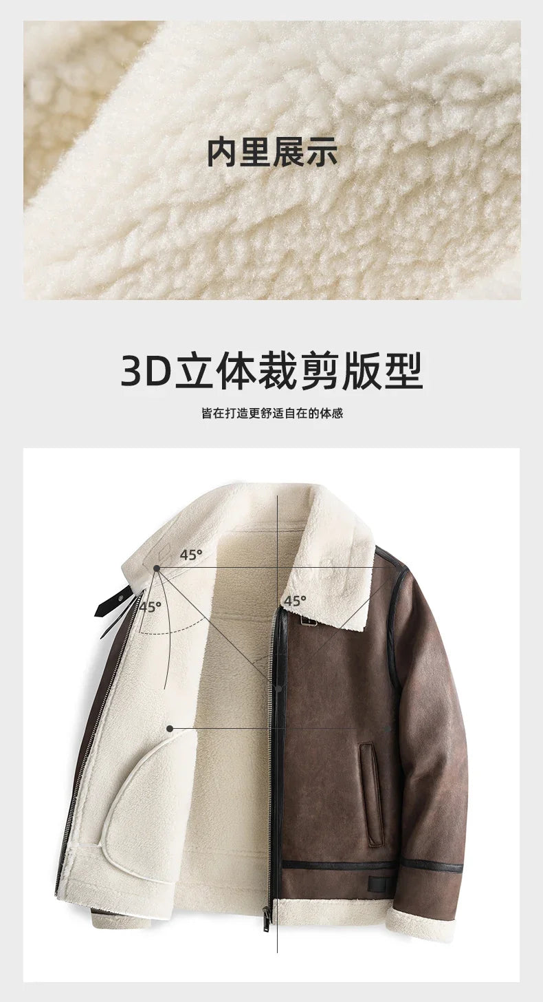 New Warm Cashmere Coat Brand Leather Jackets Thickened Warm Sheepskin Leather Coat  Men's Luxury Fur Lamb Wool Leather Coat