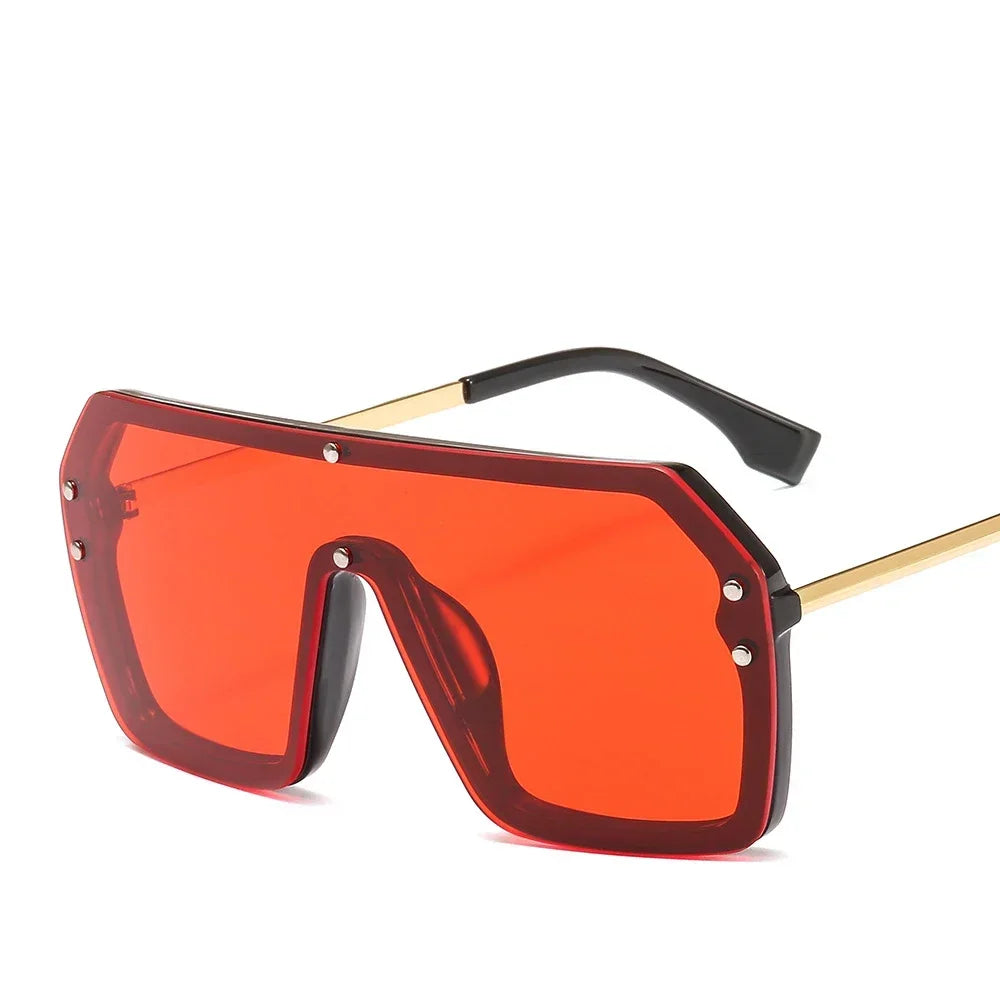 Oversized Square Sunglasses Women New 2024 One Piece Lens Big Frame Red Black Sun glasses For Man UV400 Silver Mirror