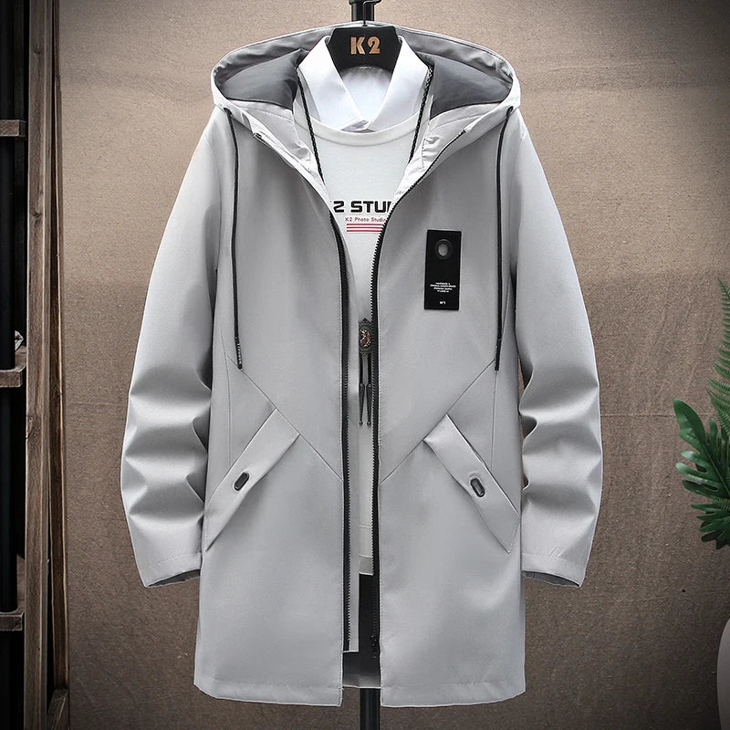 2024 Men's Classic Fashion Trend Long Windbreaker Spring Autumn Men Casual Loose Large Size High-quality Hooded Coat